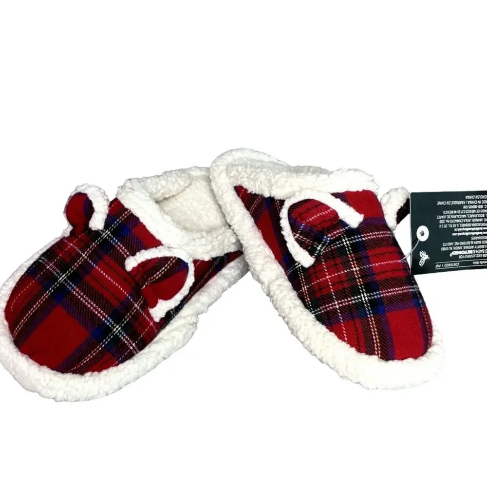 Bee & Willow Children's Christmas Plaid Sherpa Slip On Slippers Holiday 9/10 NEW